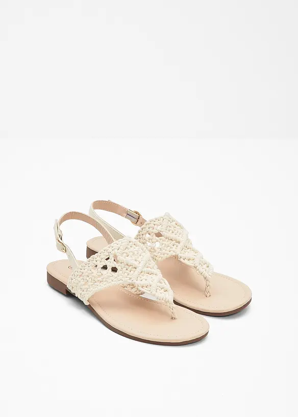Zehenstegsandalen in Makramee-Optik in beige - bonprix
