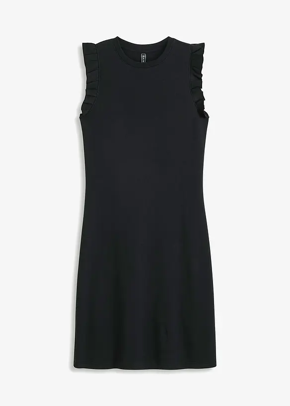 Ripp-Kleid mit Volants in schwarz von vorne - RAINBOW