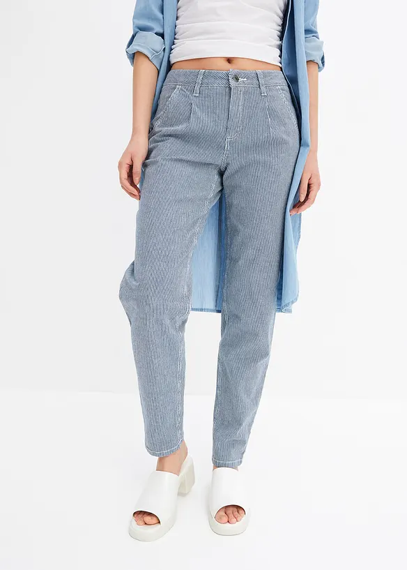 Barrel-Jeans, Mid Waist, gestreift in blau von vorne - bonprix
