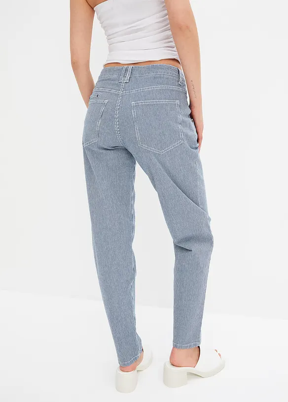 Barrel-Jeans, Mid Waist, gestreift in blau von hinten - bonprix