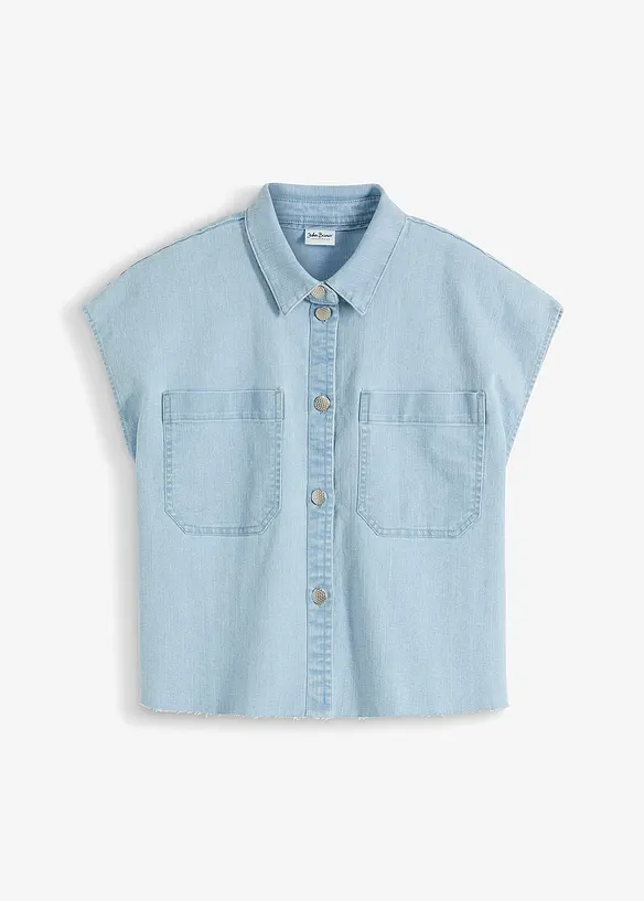 Kurze Boxy-Jeansbluse in blau von vorne - bonprix