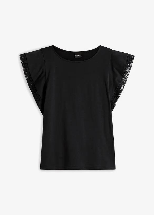 Shirt mit Spitze in schwarz von vorne - bonprix