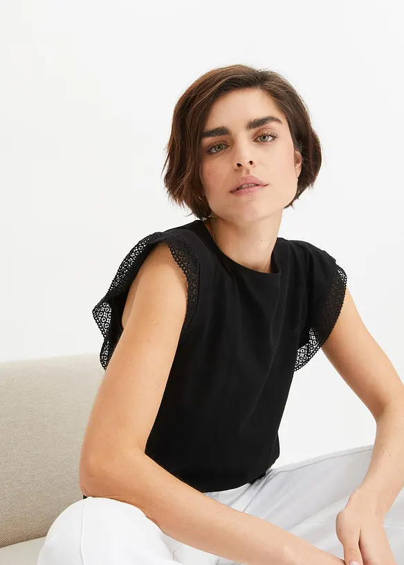 Shirt aus Baumwolle in schwarz von vorne (im Anschnitt) - bonprix