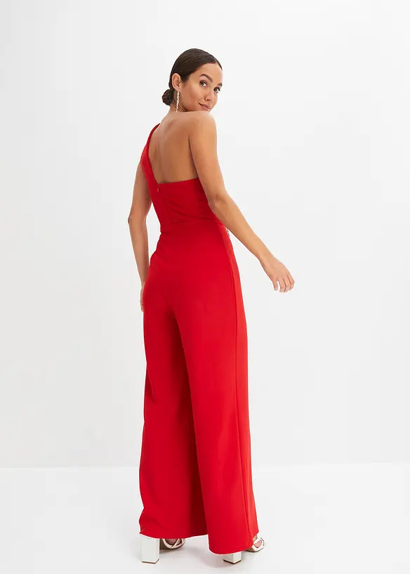 Overall aus strukturiertem Crepe in rot von hinten (Totalaufnahme) - bonprix Overall aus strukturiertem Crepe in rot von hinten (Totalaufnahme) - bonprix