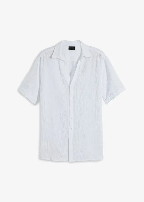 Kurzarmhemd aus Musselin in Regular Fit in weiß von vorne - bonprix