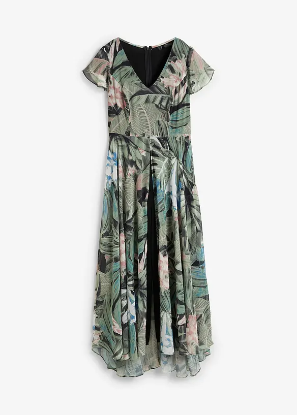 Jumpsuit mit Chiffon-Überwurf in grün von vorne - bonprix
