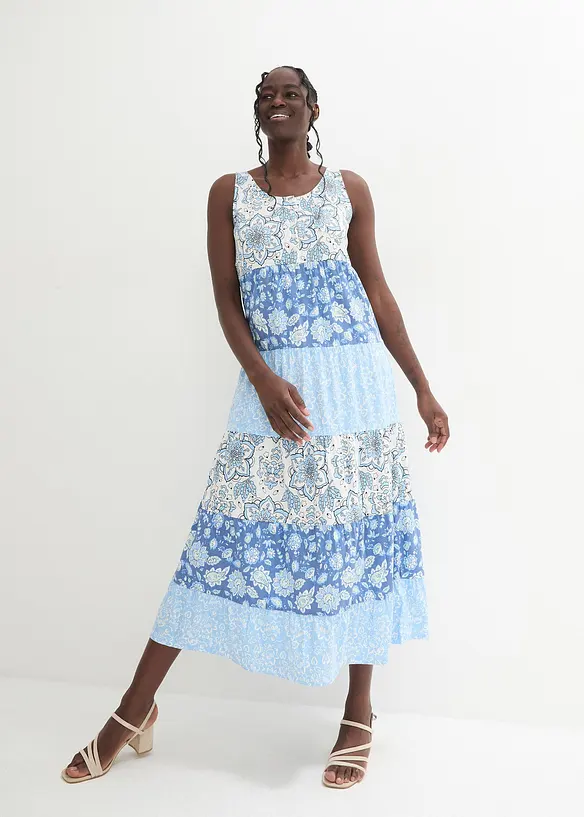 Jersey-Maxikleid aus Bio-Baumwolle in blau von vorne (Totalaufnahme) - bonprix Jersey-Maxikleid aus Bio-Baumwolle in blau von vorne (Totalaufnahme) - bonprix