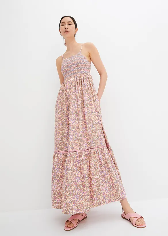 Maxikleid aus fließender Viskose in beige von vorne (Totalaufnahme) - bonprix Maxikleid aus fließender Viskose in beige von vorne (Totalaufnahme) - bonprix