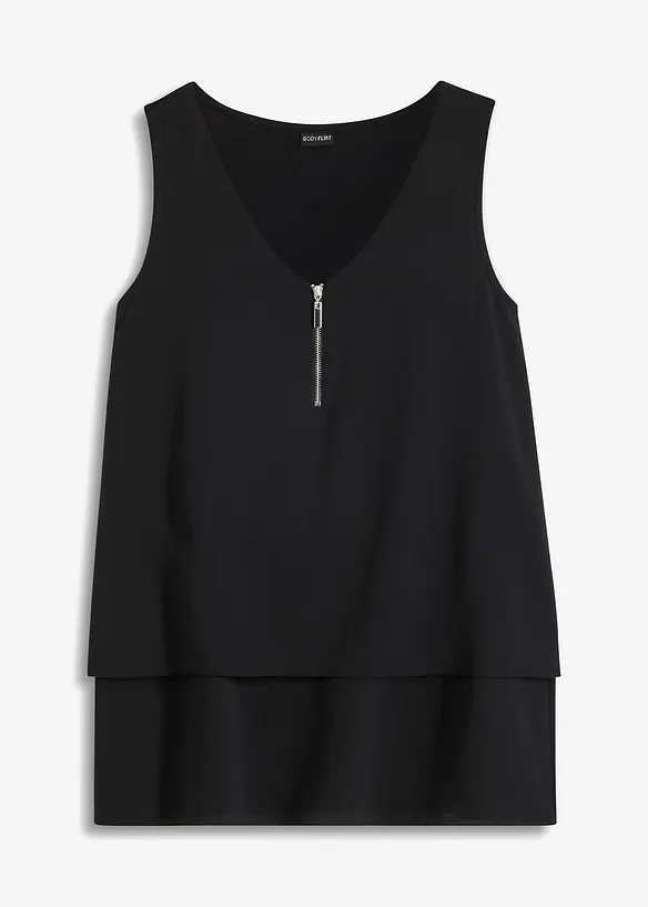 Top mit Zipper in schwarz von vorne - bonprix