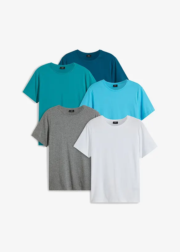 T-Shirt (5er Pack) in blau von vorne - bonprix