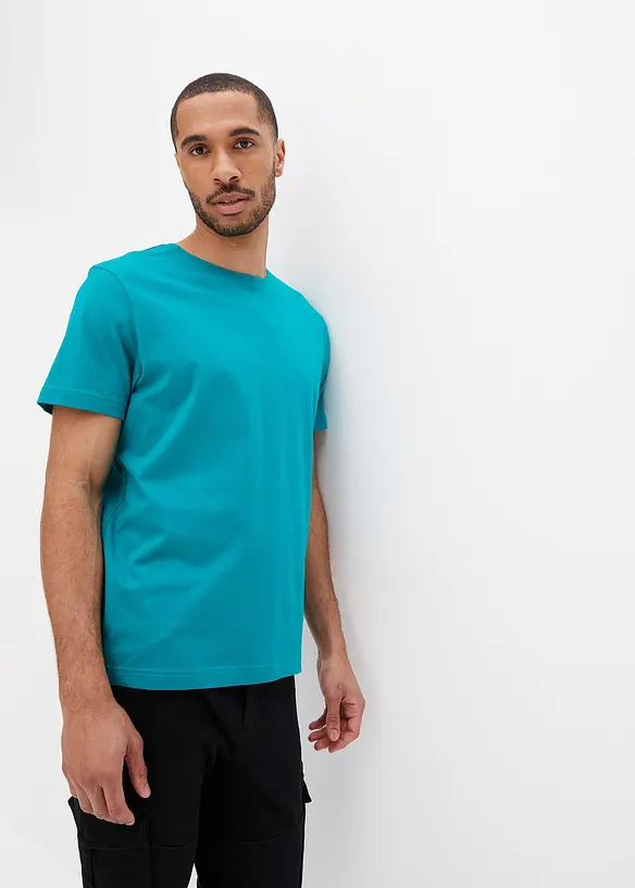 T-Shirt (5er Pack) in blau von vorne (im Anschnitt) - bonprix