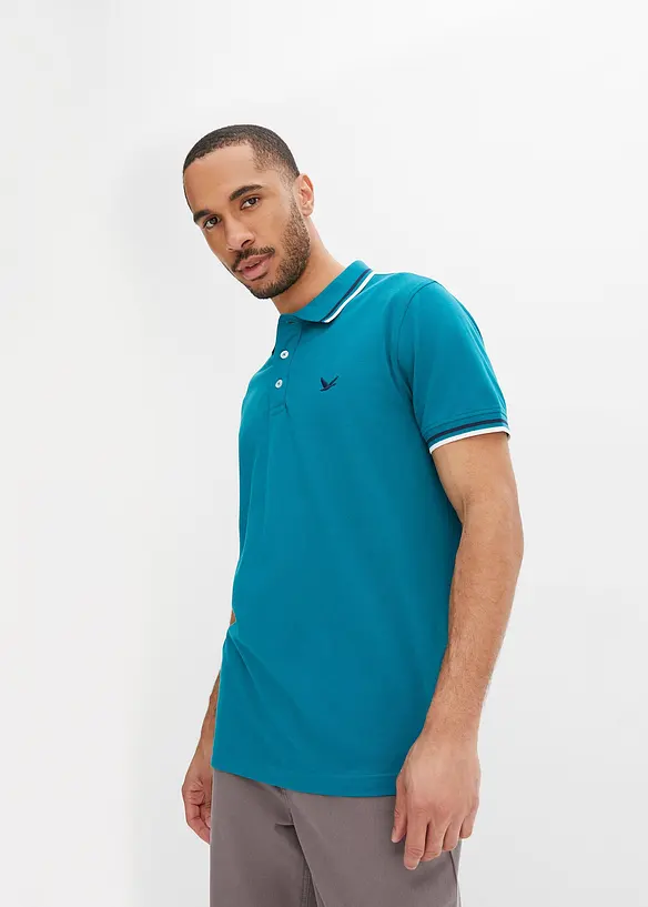 Poloshirt in Regular Fit (2er Pack) in petrol von vorne (im Anschnitt) - bonprix