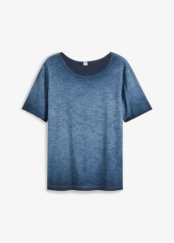 T-Shirt aus reiner Bio-Baumwolle in gewaschener Optik in blau von vorne - bonprix