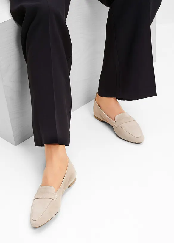 Loafer aus Veloursleder in beige - bonprix