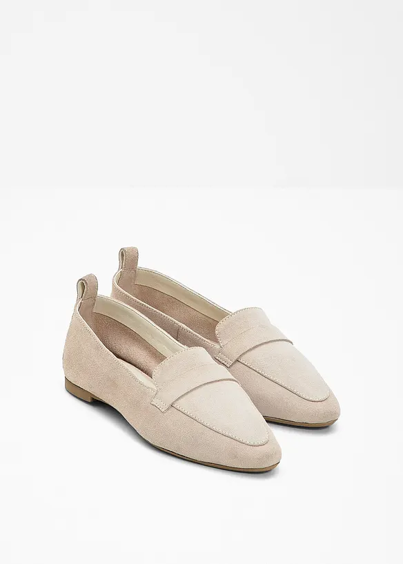 Loafer aus Veloursleder in beige - bonprix