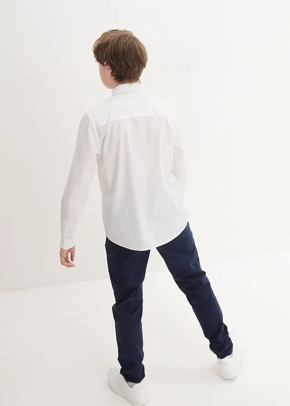 Chinohose, Langarmhemd und Krawatte (3-tlg.Set) in blau von hinten (Totalaufnahme) - bonprix