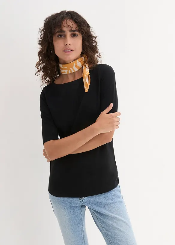 U-Boot-Ausschnitt-Shirt in schwarz von vorne (im Anschnitt) - bonprix