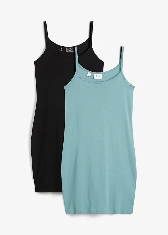 Trägerkleid aus reiner Baumwolle (2er Pack) in blau von vorne - bonprix