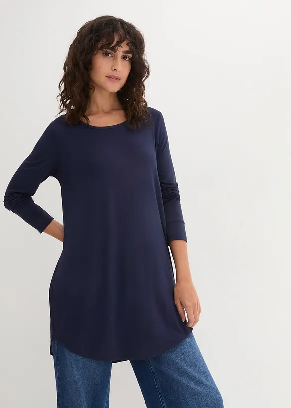 Viskose Longshirt, Langarm in blau von vorne (im Anschnitt) - bonprix