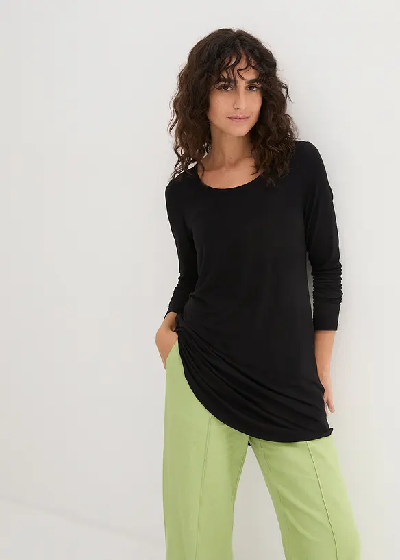 Viskose Longshirt, Langarm in schwarz von vorne (im Anschnitt) - bonprix
