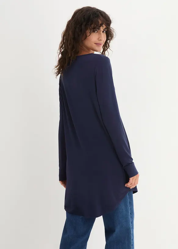 Viskose Longshirt, Langarm in blau von hinten (im Anschnitt) - bonprix