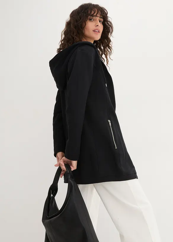 Long-Sweatjacke mit Reißverschlusstaschen in schwarz von hinten (im Anschnitt) - bonprix