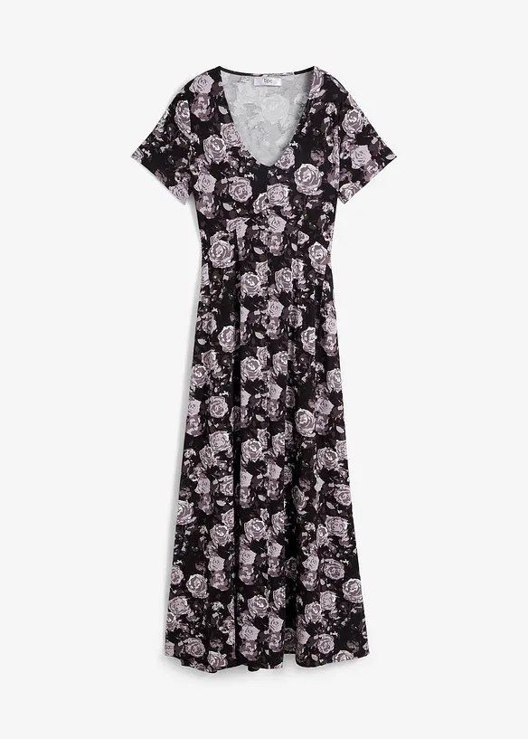 Maxi-Shirtkleid aus elastischem Viskose-Mix in schwarz von vorne - bonprix