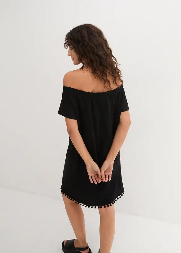 Jersey-Carmenkleid aus reiner Baumwolle in schwarz von hinten (Totalaufnahme) - bonprix