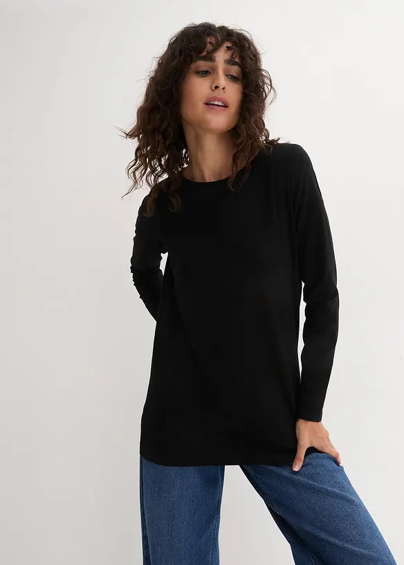 Langarm-Shirt mit reiner Bio-Baumwolle in schwarz von vorne (im Anschnitt) - bonprix Langarm-Shirt mit reiner Bio-Baumwolle in schwarz von vorne (im Anschnitt) - bonprix