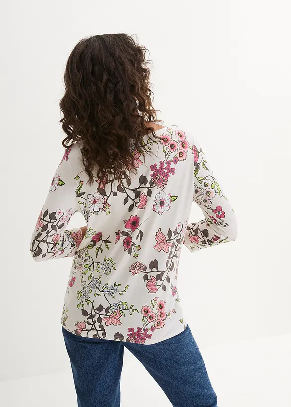 Shirt mit Blumendruck in weiß von hinten (im Anschnitt) - bonprix