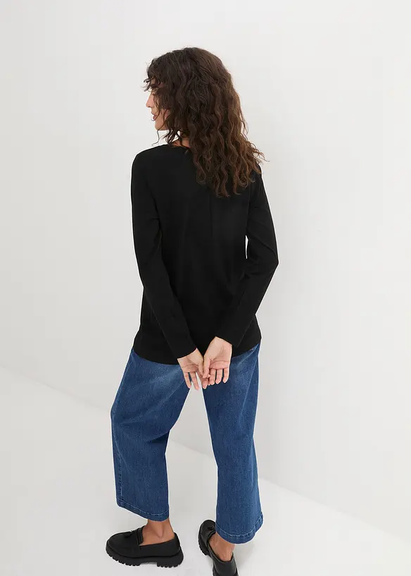 Langarm-Shirt mit reiner Bio-Baumwolle in schwarz von hinten (im Anschnitt) - bonprix Langarm-Shirt mit reiner Bio-Baumwolle in schwarz von hinten (im Anschnitt) - bonprix