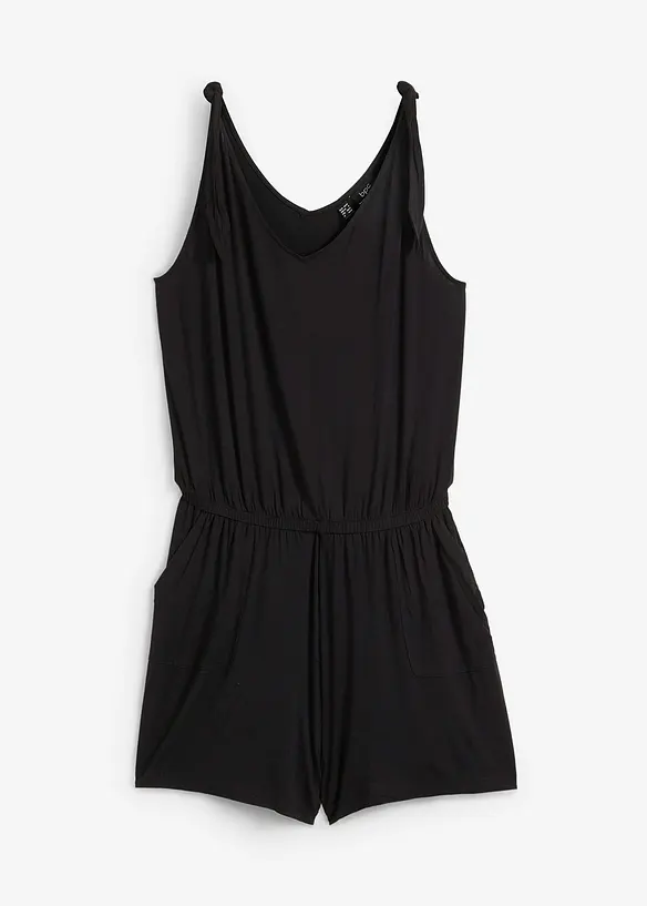 Jersey-Jumpsuit aus nachhaltiger Viskose in schwarz von vorne - bonprix