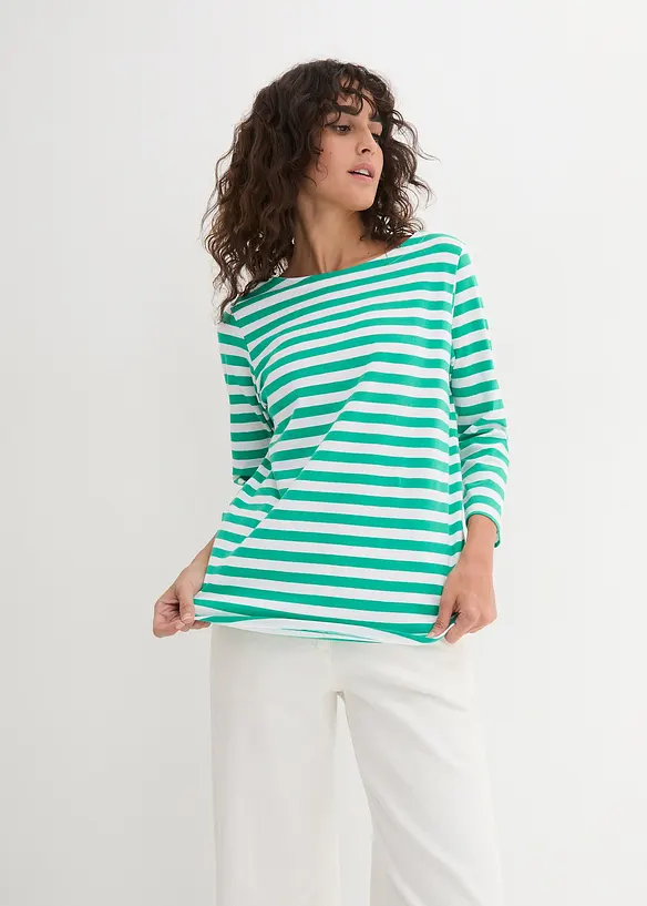 Shirt mit U-Boot-Ausschnitt in grün von vorne (im Anschnitt) - bonprix