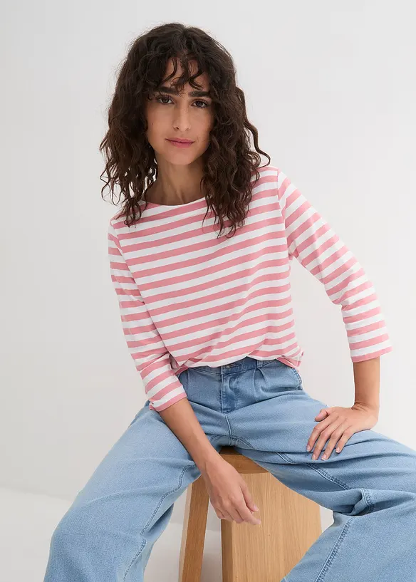 Shirt mit U-Boot-Ausschnitt in rosa von vorne (im Anschnitt) - bonprix