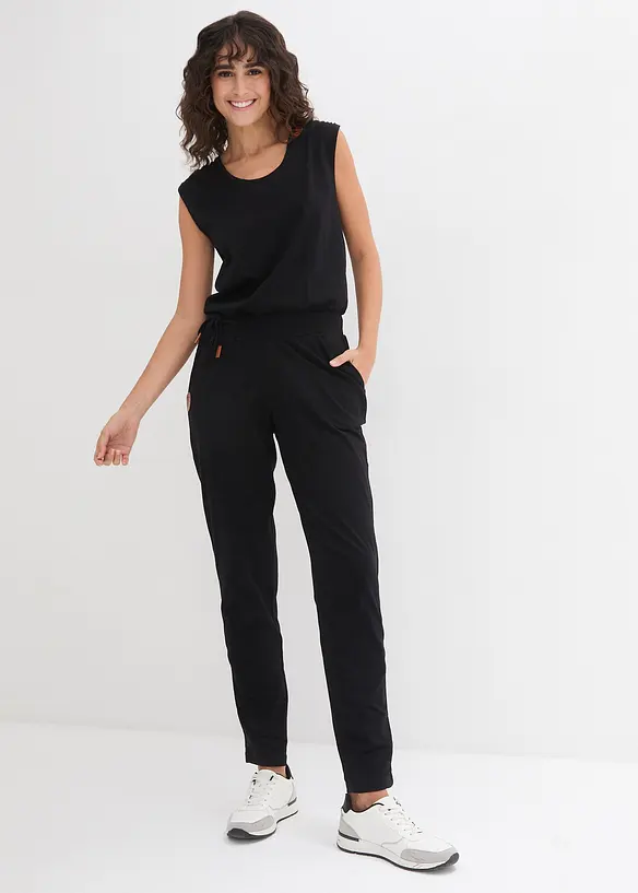 Jersey-Overall aus Baumwoll-Mix in schwarz von vorne (Totalaufnahme) - bonprix