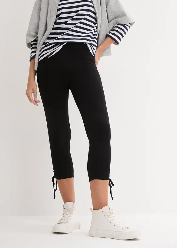 Capri-Leggings mit Raffung (2er Pack) in weiß von vorne - bonprix Capri-Leggings mit Raffung (2er Pack) in weiß von vorne - bonprix