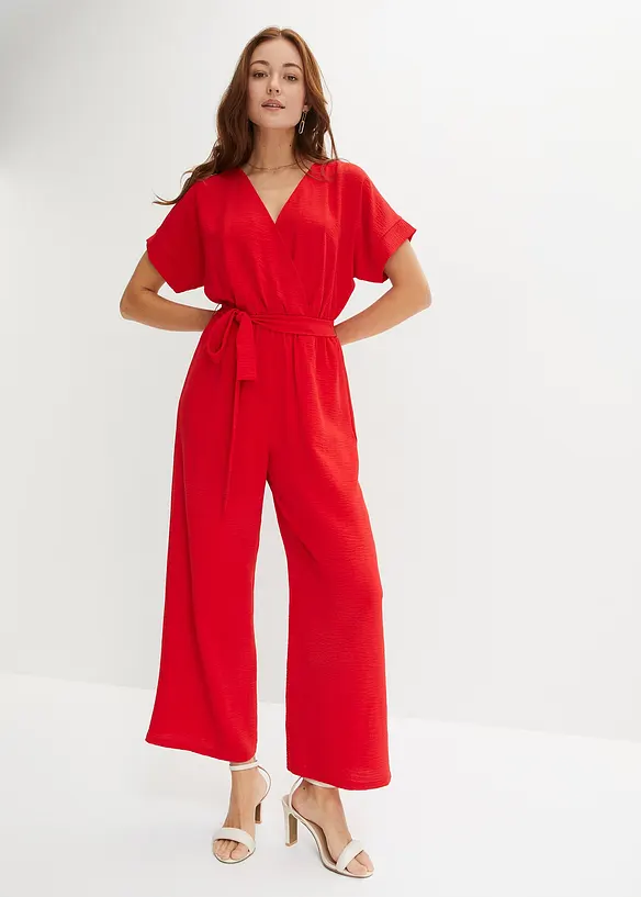 Kurzarm-Overall in rot von vorne (Totalaufnahme) - bonprix