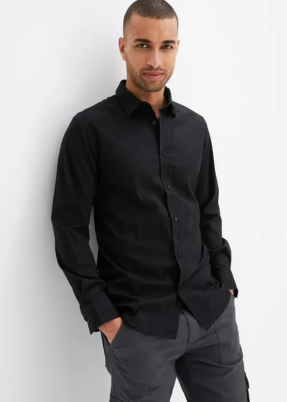 Business-Stretchhemd in Slim Fit in schwarz von vorne (im Anschnitt) - bonprix