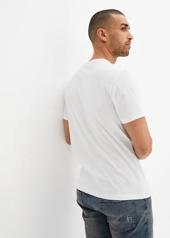 T-Shirt mit V-Ausschnitt (3er Pack) in weiß von hinten (im Anschnitt) - bonprix