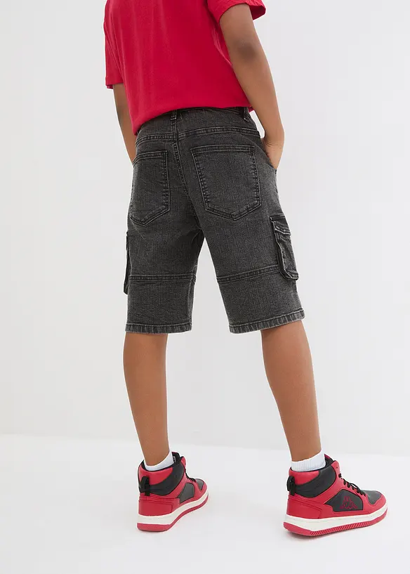 Cargo-Jeans-Bermuda mit verstellbarem Bund, Loose Fit in schwarz von hinten - bonprix