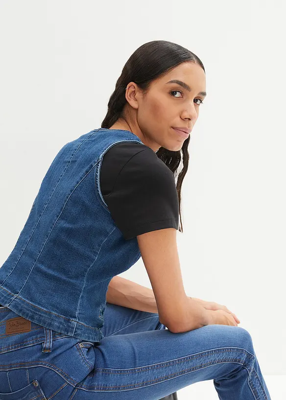 Stretch-Jeansweste in blau von hinten (im Anschnitt) - bonprix