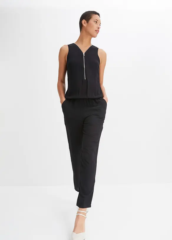 Ärmelloser Jumpsuit in schwarz von vorne (Totalaufnahme) - bonprix