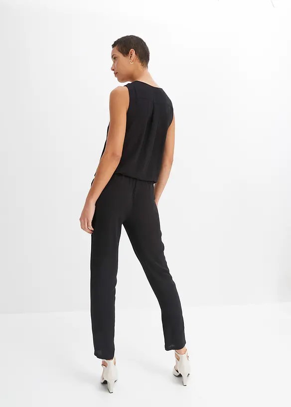 Ärmelloser Jumpsuit in schwarz von hinten (Totalaufnahme) - bonprix