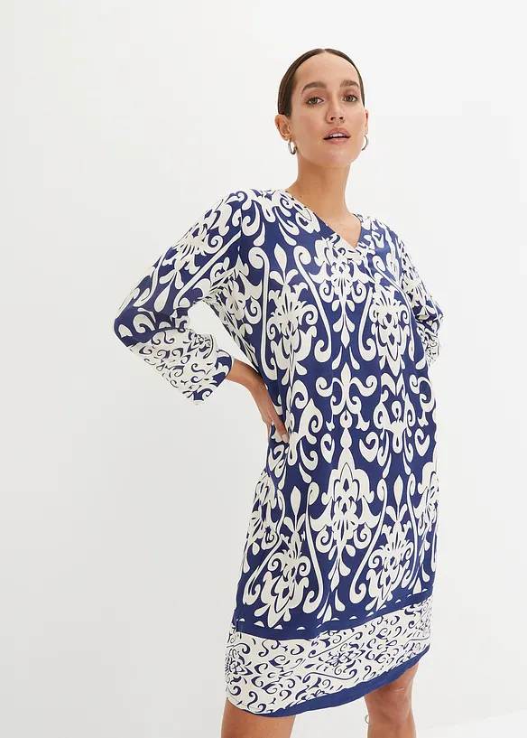 Tunika-Kleid aus fließender Viskose in blau von vorne (Totalaufnahme) - bonprix