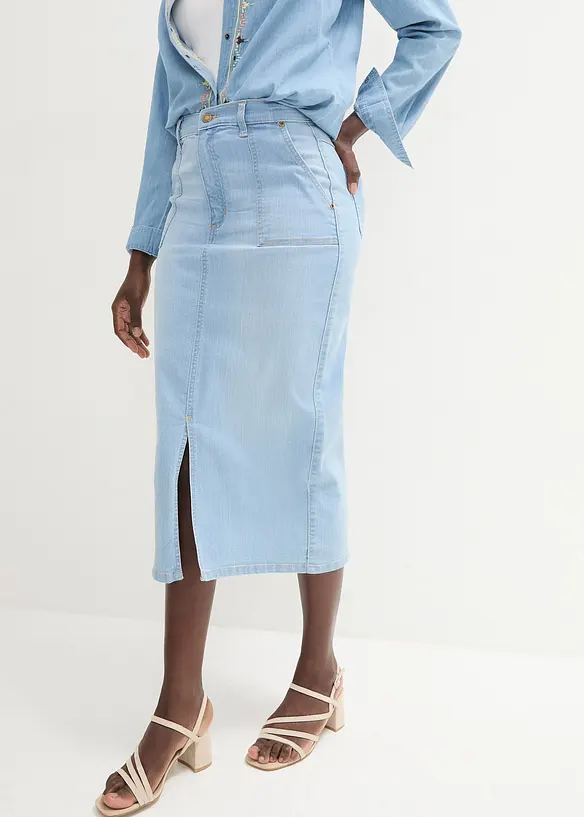 Jeansrock mit Schlitz in blau von vorne - bonprix