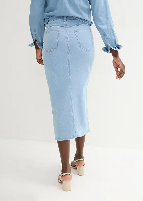 Jeansrock mit Schlitz in blau von hinten - bonprix