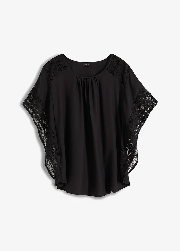 Bluse mit Spitzendetails in schwarz von vorne - bonprix