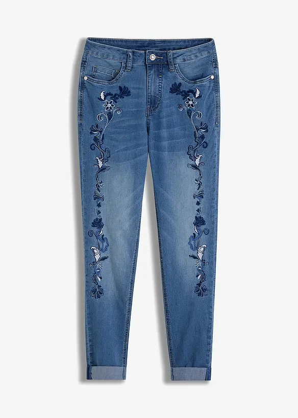 Slim Jeans, Mid Waist, cropped in blau von vorne - bonprix