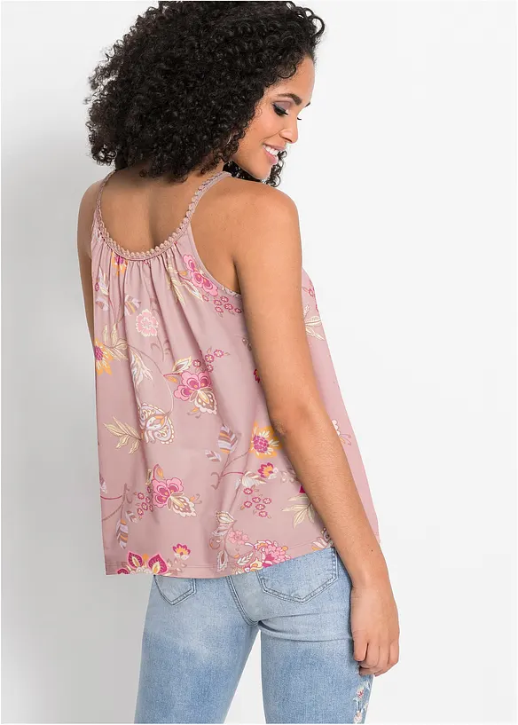 Spaghettiträger-Top aus fließendem Viskose-Mix in rosa von hinten (im Anschnitt) - bonprix