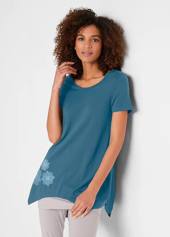 T-Shirt, kurzarm in petrol von vorne (im Anschnitt) - bonprix